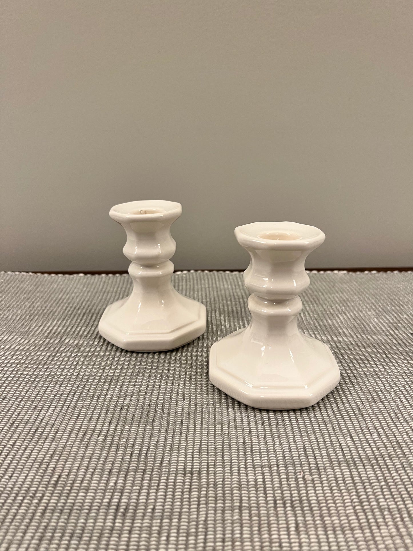 White Ceramic Taper Candle Holder, Set of 2