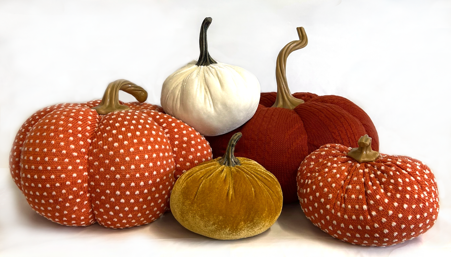 Orange & White Dot Knit Pumpkin, Large