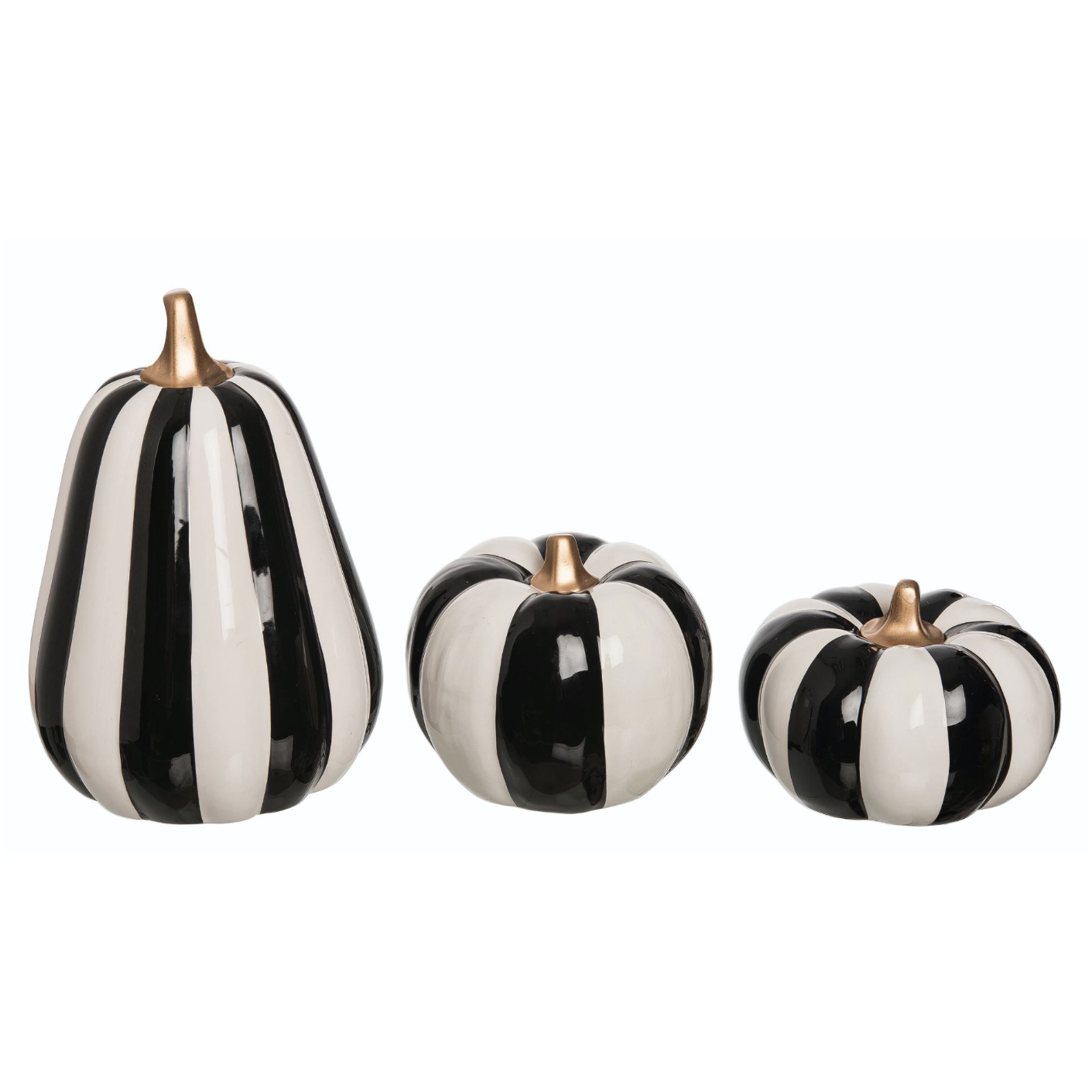 Black & White Stripe Pumpkins, Set of 3