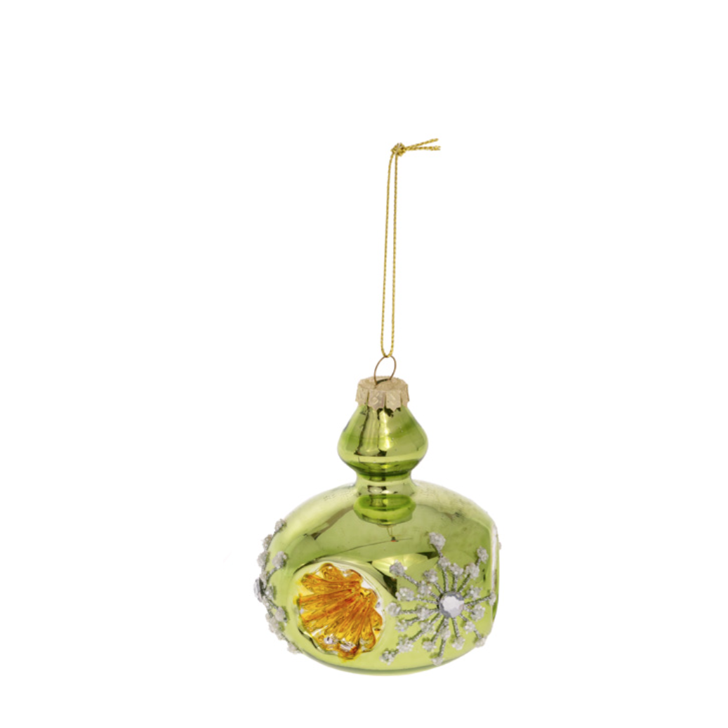 Retro Reflector Glass Ornament, Green