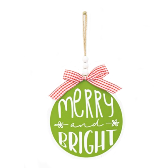 Round Sentiment Ornament, Merry & Bright