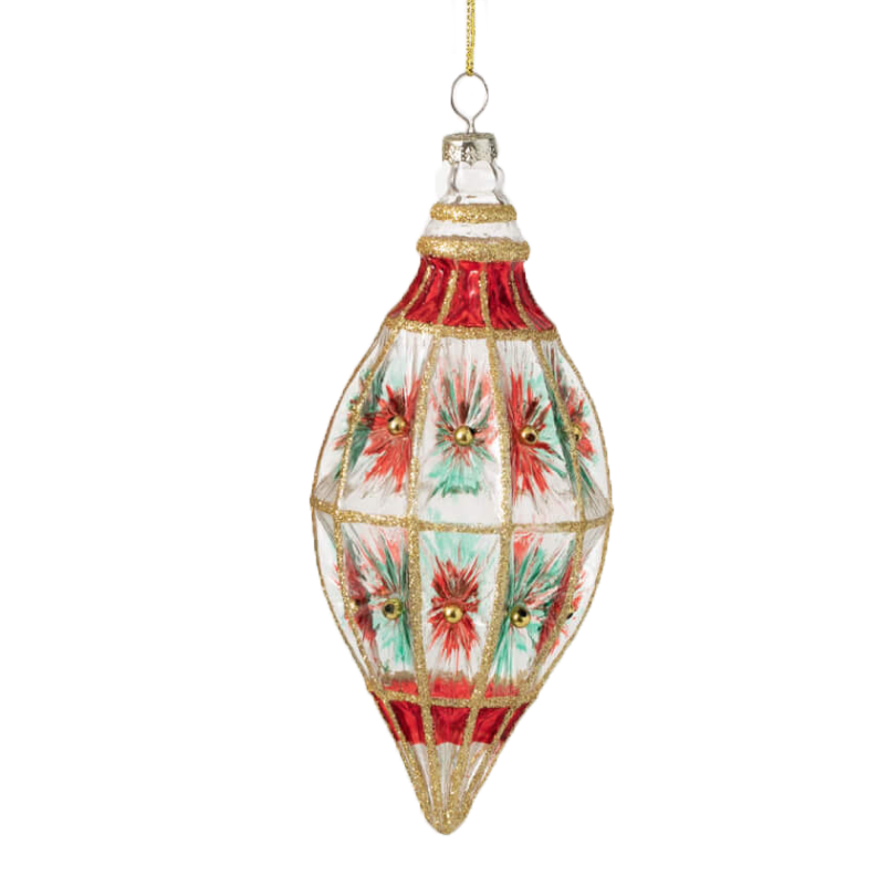 Red & Green Faceted Retro Ornament, Finial
