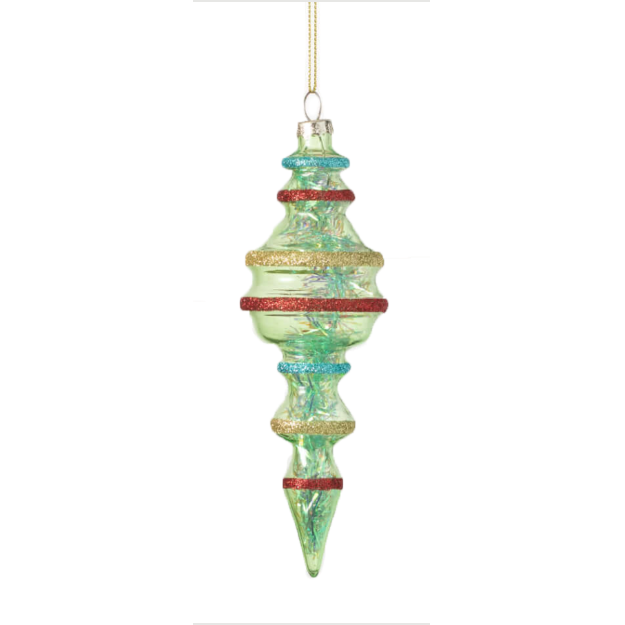 Glitter Trimmed Finial Ornament, Green