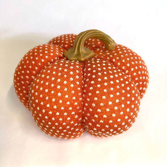 Orange & White Dot Knit Pumpkin, Large