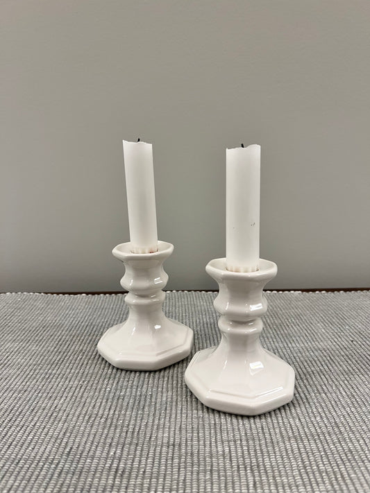 White Ceramic Taper Candle Holder, Set of 2