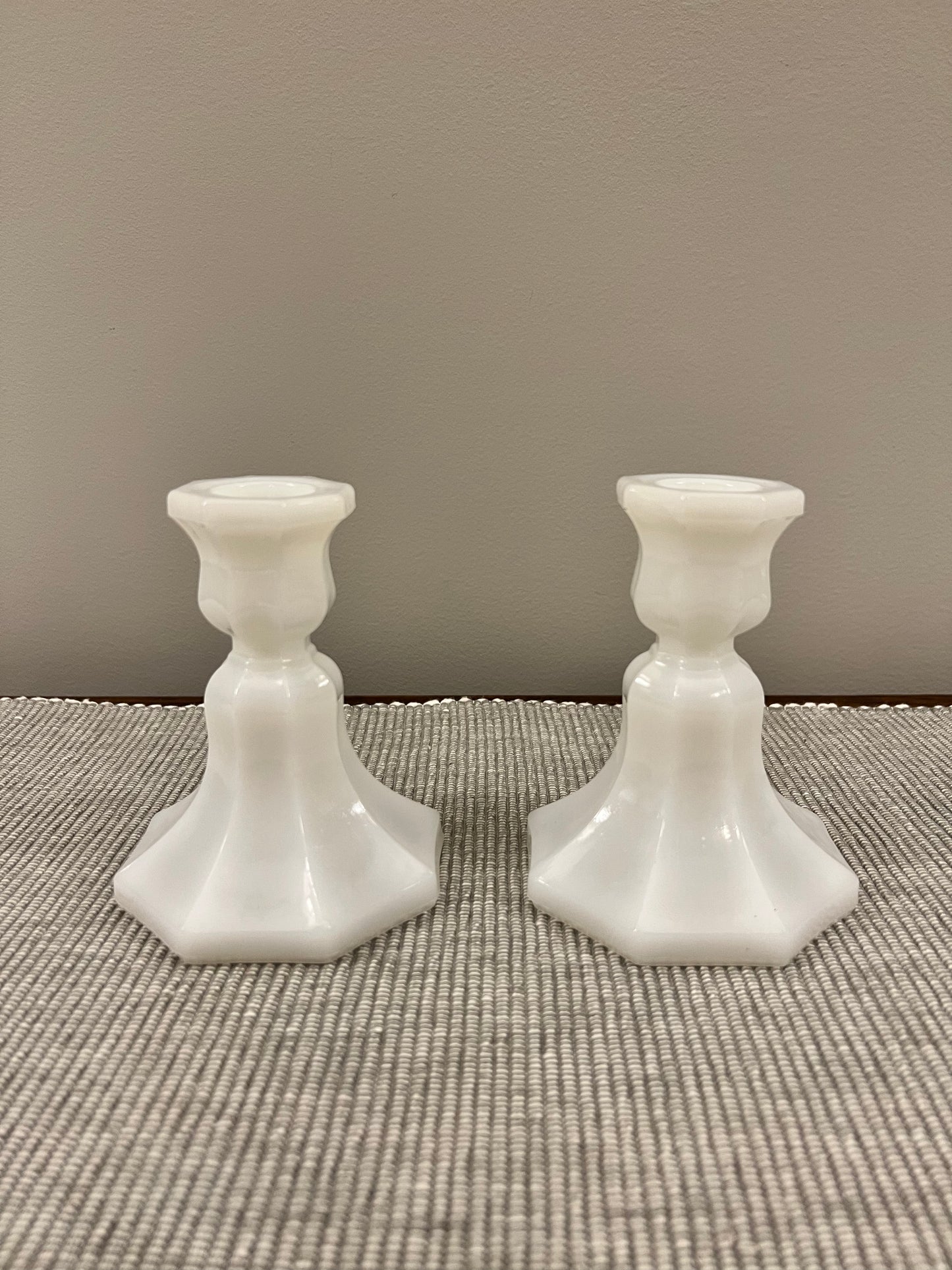 White Milk Glass Taper Candle Holders, Set of 2