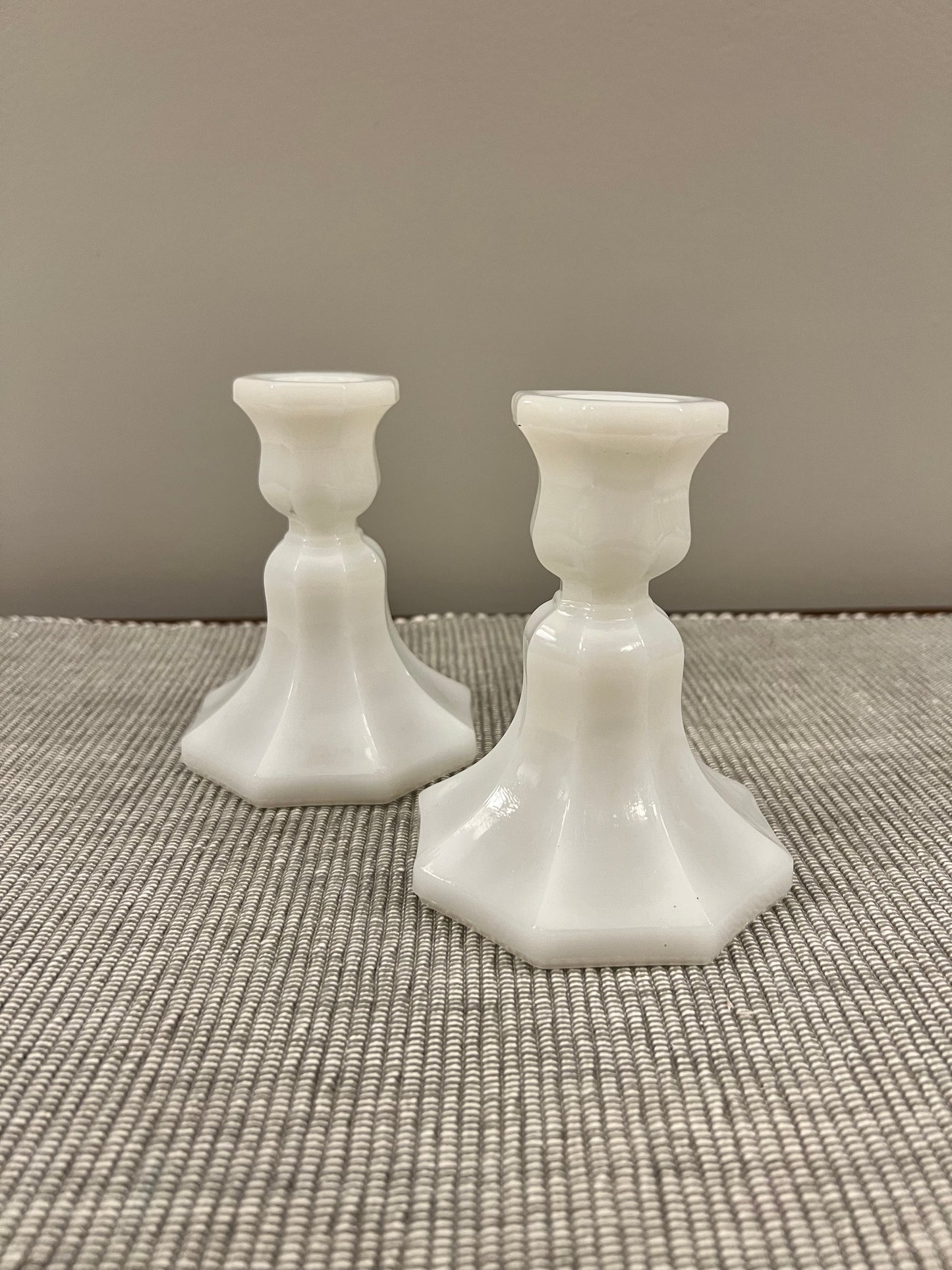 White Milk Glass Taper Candle Holders, Set of 2