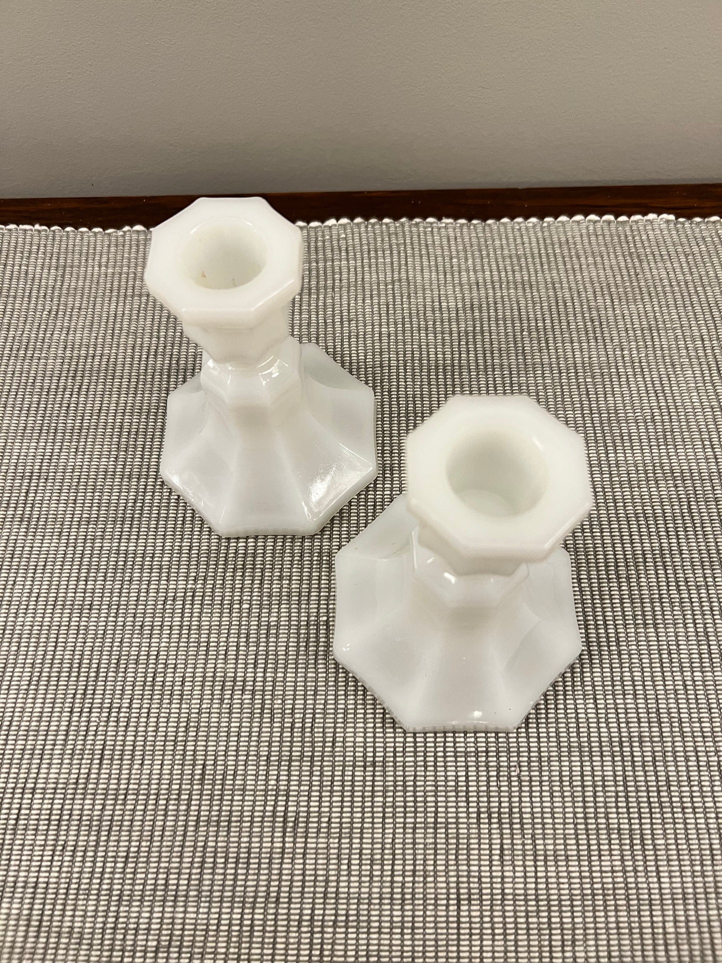 White Milk Glass Taper Candle Holders, Set of 2