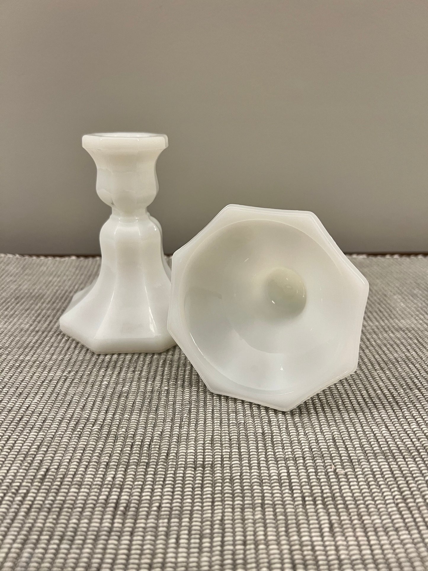 White Milk Glass Taper Candle Holders, Set of 2