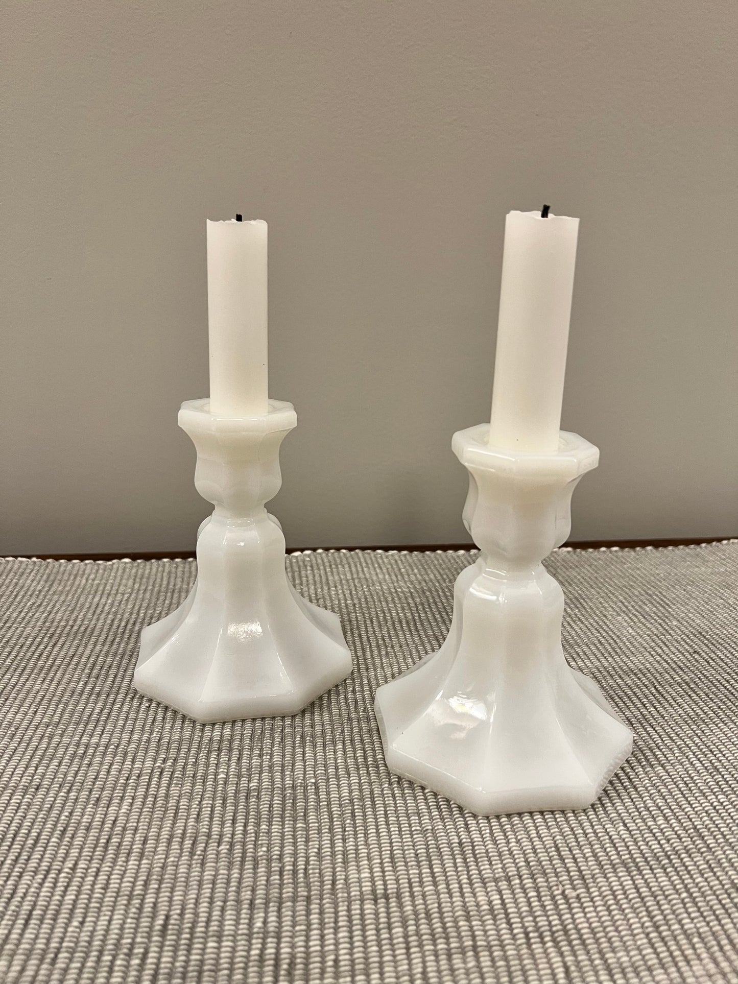 White Milk Glass Taper Candle Holders, Set of 2