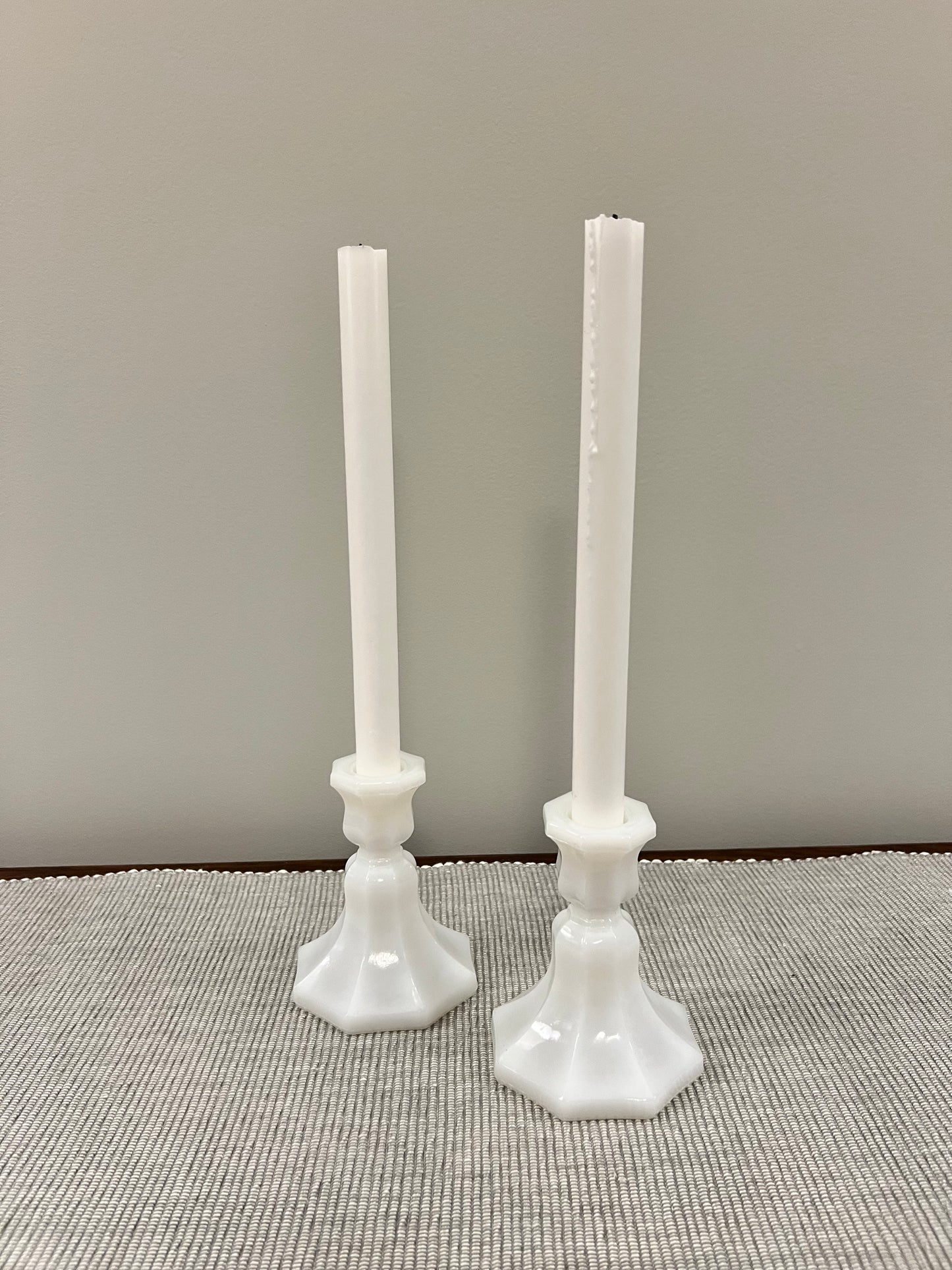 White Milk Glass Taper Candle Holders, Set of 2