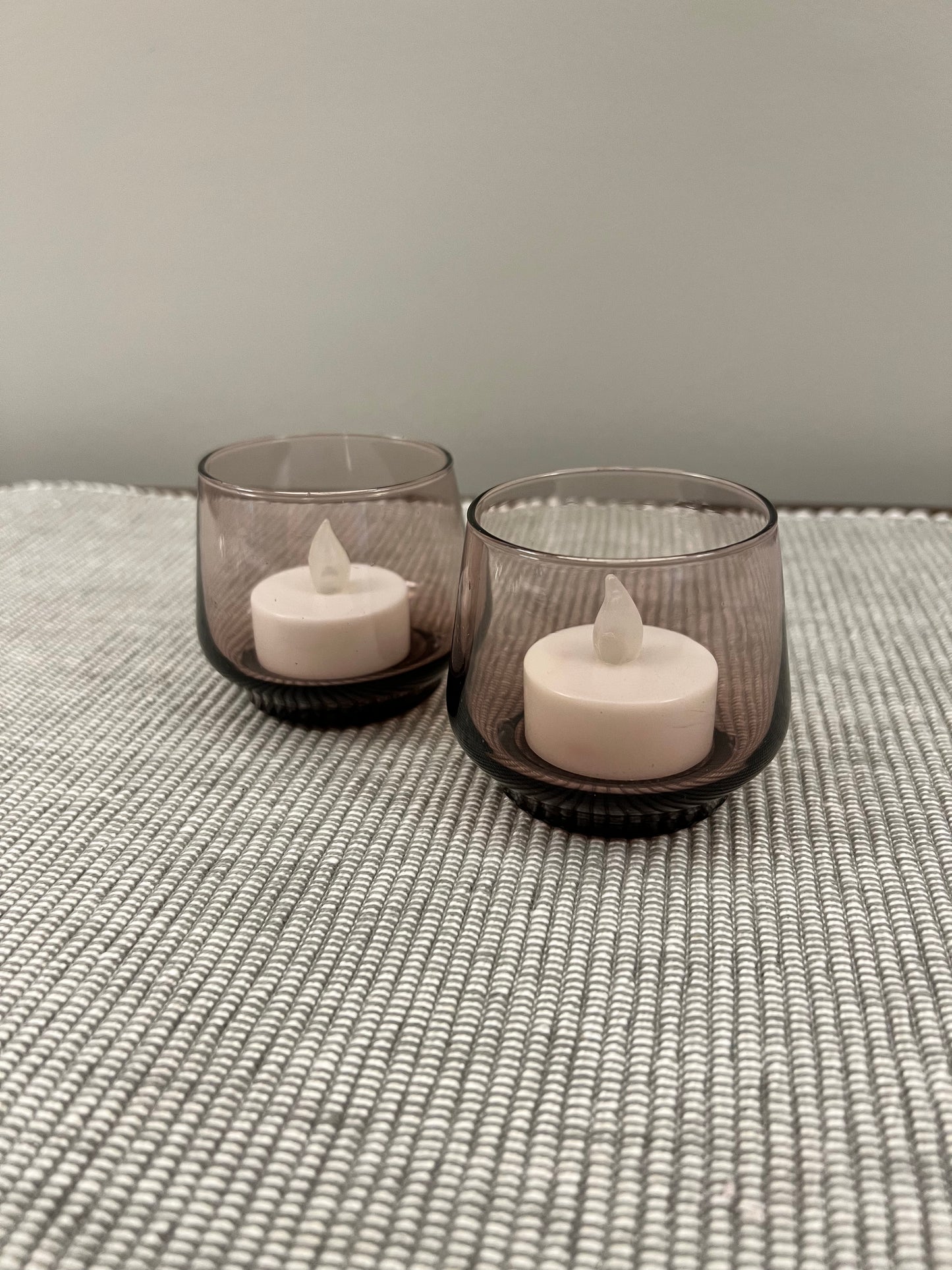 Purple Glass Tea Light Holders, Set of 2