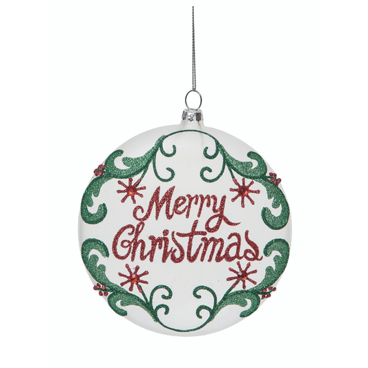 Merry Christmas Glass Disc Ornament