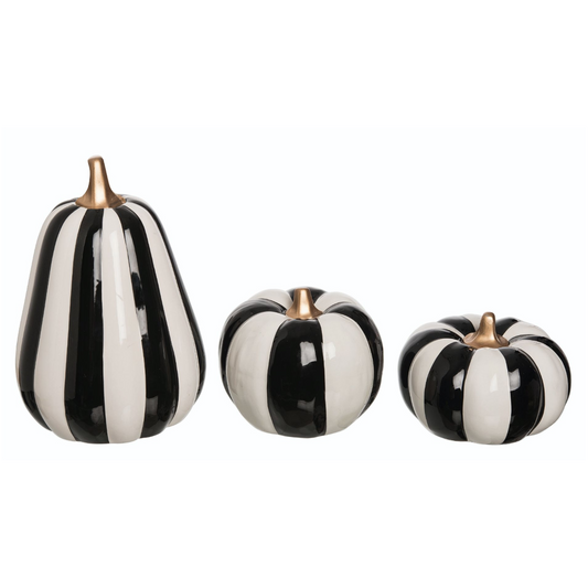 Black & White Stripe Pumpkins, Set of 3