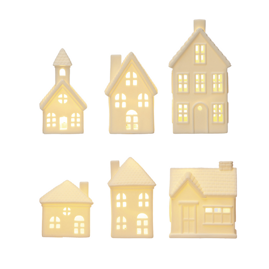 White Stoneware LED Houses