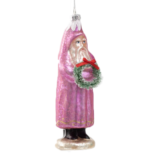 Mercury Glass Santa Ornament, Pink