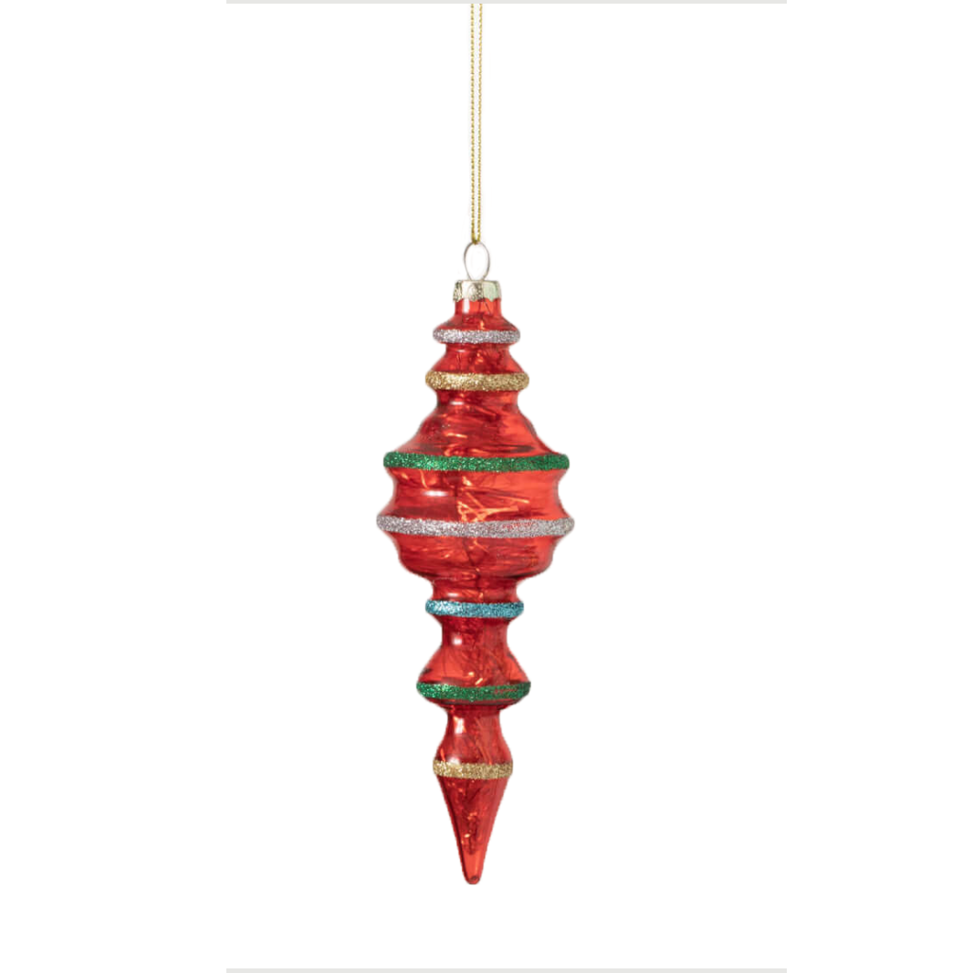 Glitter Trimmed Finial Ornament, Red