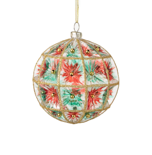 Red & Green Faceted Retro Ornament, Ball