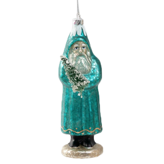 Mercury Glass Santa Ornament, Teal